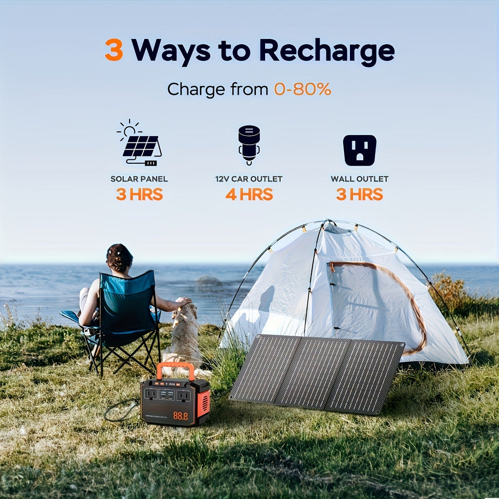 Portable Solar Generator Power Station with 30W Solar Panel & Backup Suitable for Outdoor, RV, Camping, Emergency - 24000mAh USB Portable Bank for CPAP, Laptops, Fans, Lights, for Home Use (Solar Panel Optional)