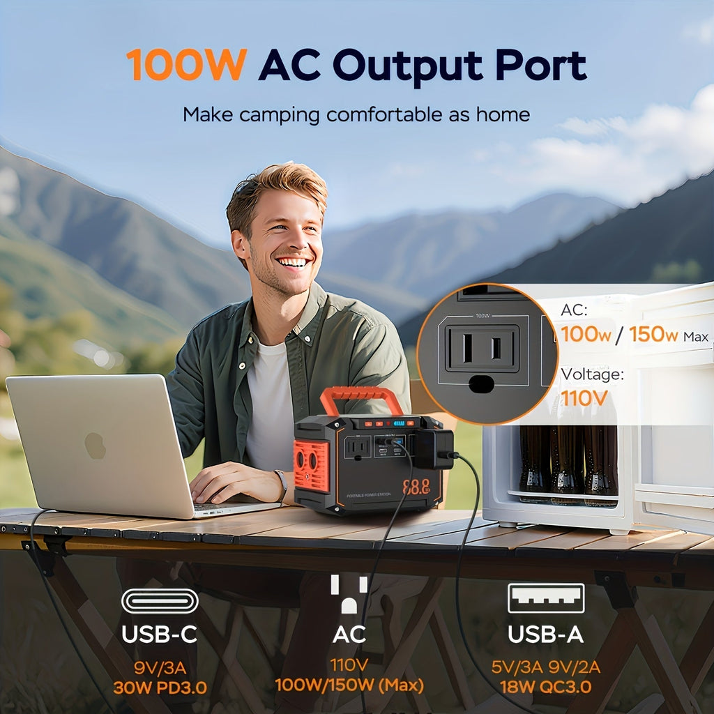 Portable Solar Generator Power Station with 30W Solar Panel & Backup Suitable for Outdoor, RV, Camping, Emergency - 24000mAh USB Portable Bank for CPAP, Laptops, Fans, Lights, for Home Use (Solar Panel Optional)