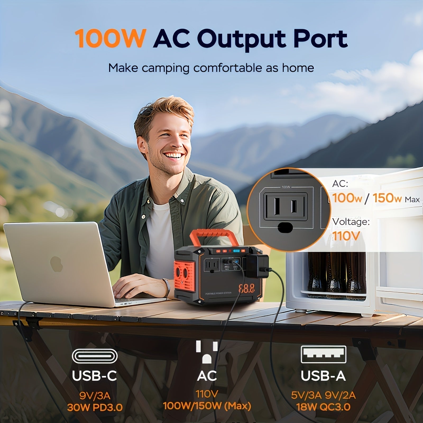 Portable Solar Generator Power Station with 30W Solar Panel & Backup Suitable for Outdoor, RV, Camping, Emergency - 24000mAh USB Portable Bank for CPAP, Laptops, Fans, Lights, for Home Use (Solar Panel Optional)