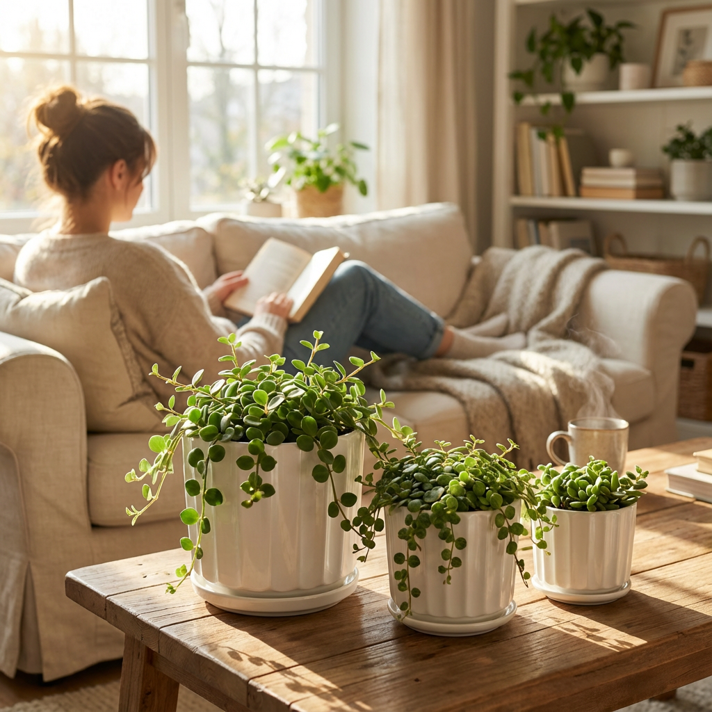 3-Piece White Ceramic Planter Pot Set with Fluted Design & Saucers – Indoor Plant Pots