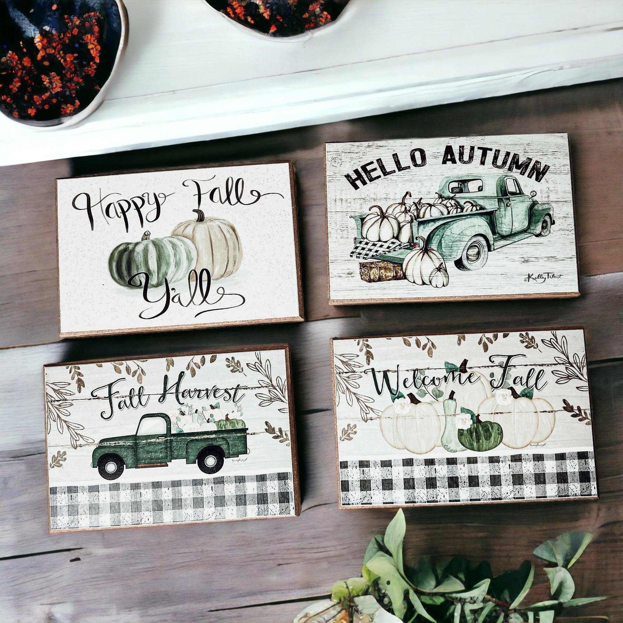 Fall Harvest Wooden Tiered Tray Sign 6x4x1 Rustic Halloween Home Decor