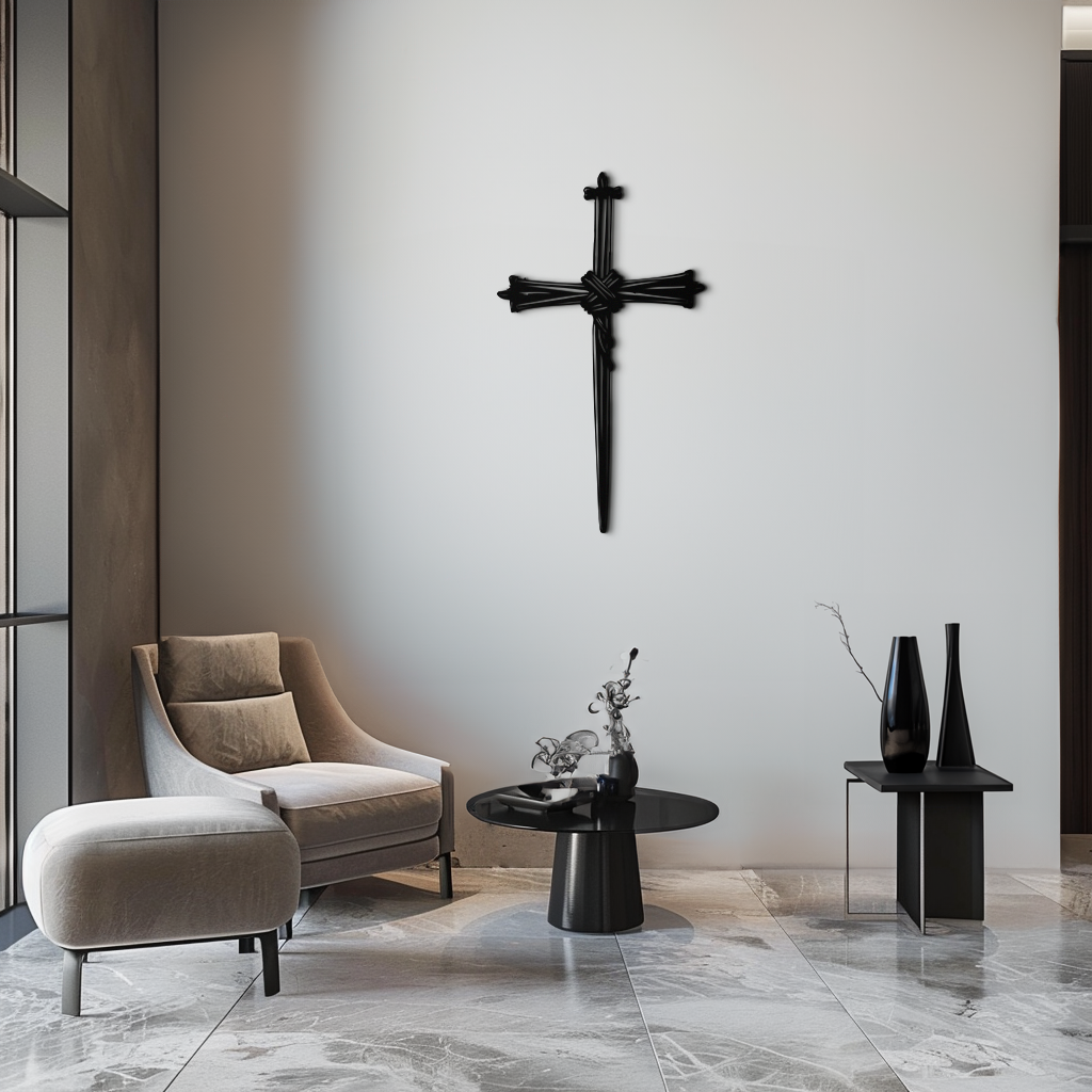 Christian Barbed Wire Cross Metal Wall Art – Rustic Religious Home Decor