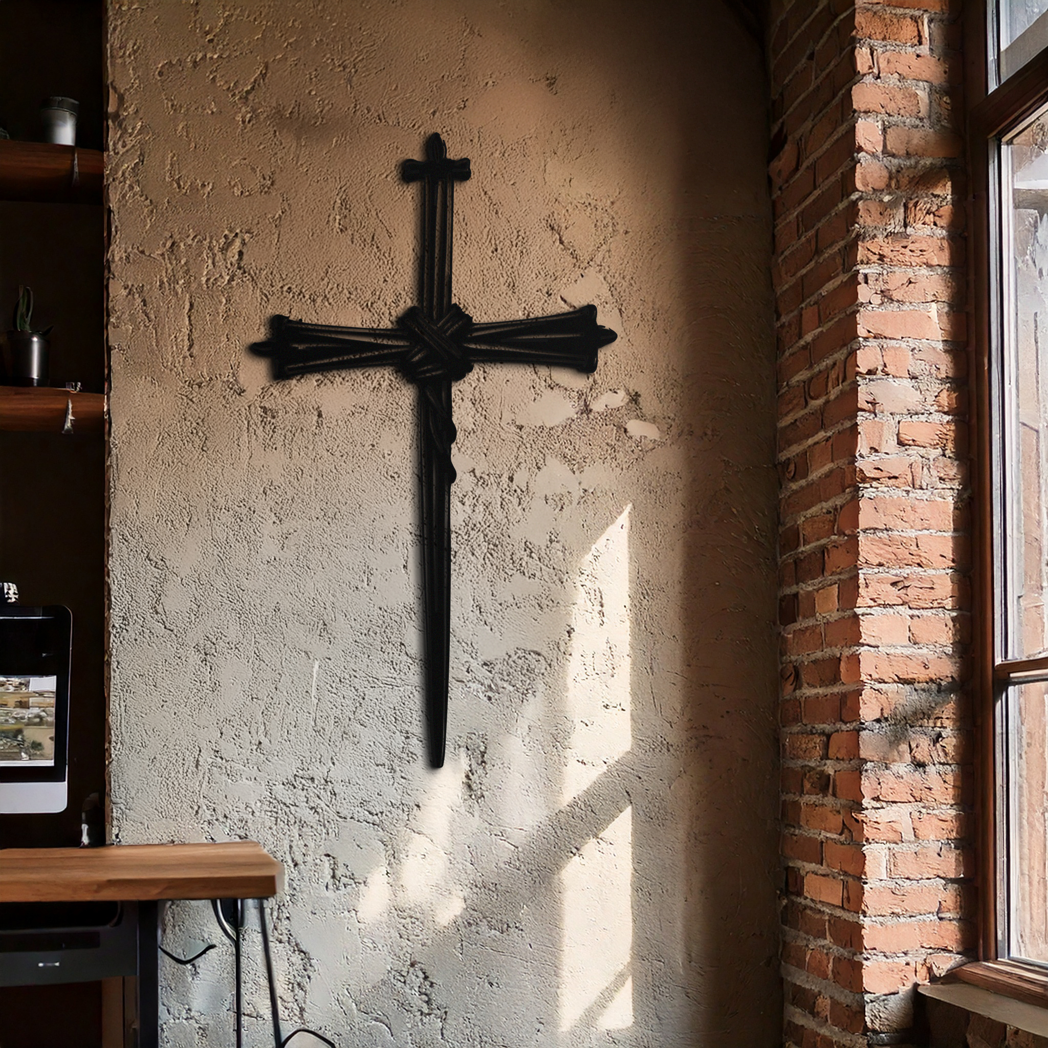 Christian Barbed Wire Cross Metal Wall Art – Rustic Religious Home Decor