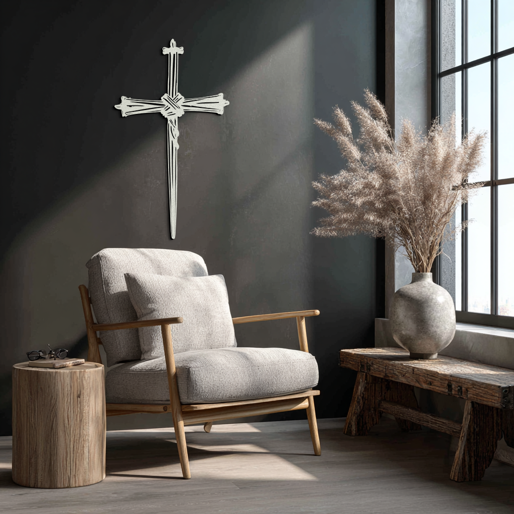 Christian Barbed Wire Cross Metal Wall Art – Rustic Religious Home Decor