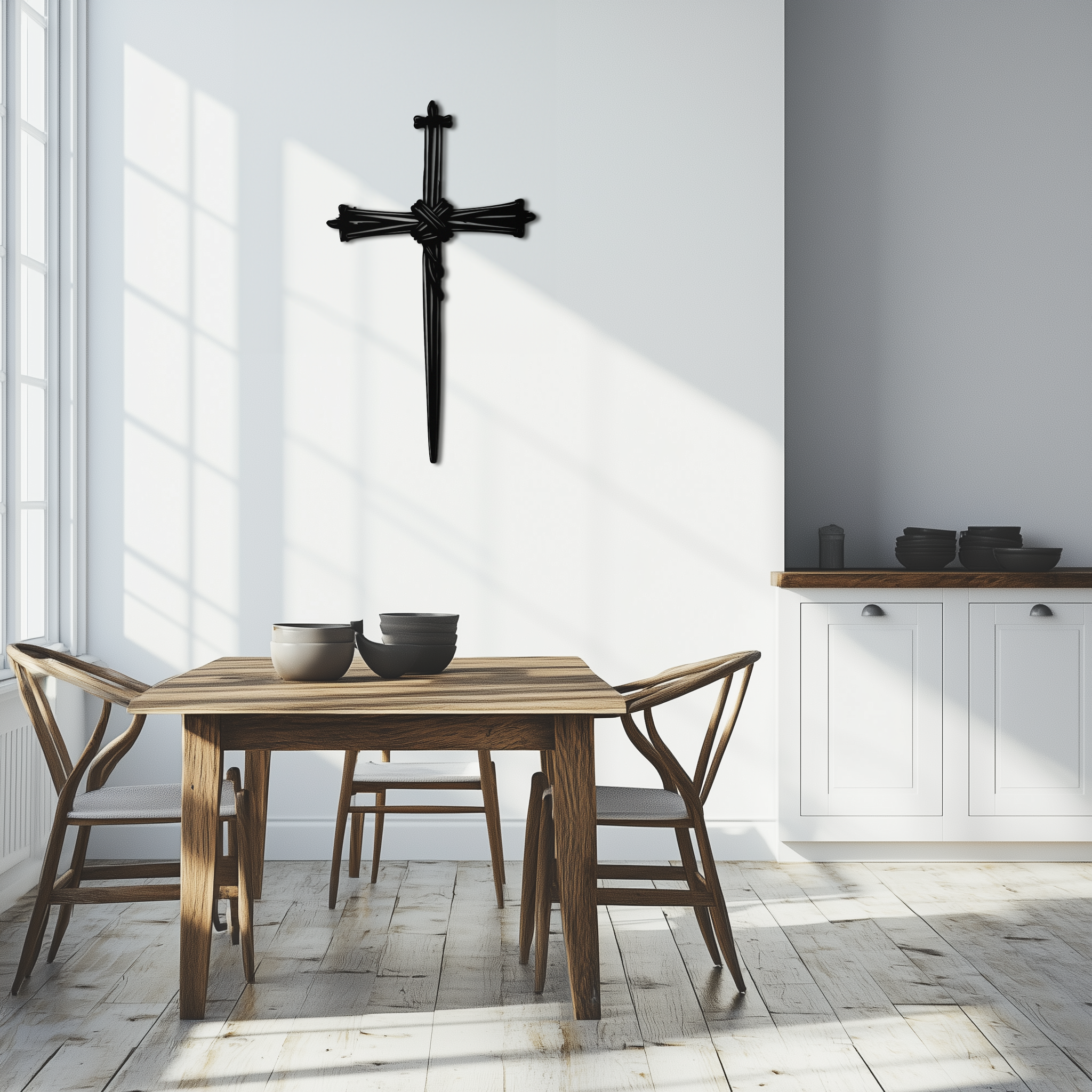 Christian Barbed Wire Cross Metal Wall Art – Rustic Religious Home Decor
