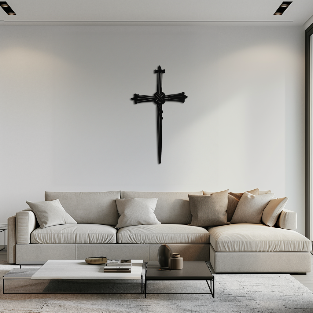 Christian Barbed Wire Cross Metal Wall Art – Rustic Religious Home Decor
