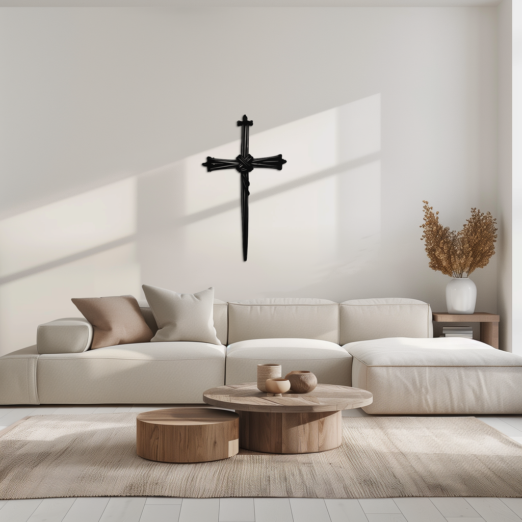 Christian Barbed Wire Cross Metal Wall Art – Rustic Religious Home Decor