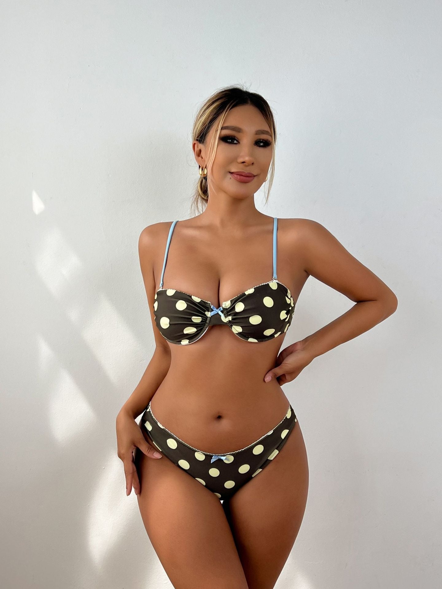 Women's Lace Dot Bikini Swimsuit – Detachable Shoulder Strap Two-Piece