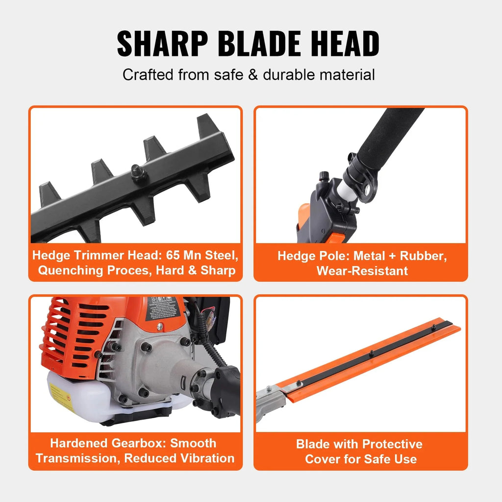 SucceBuy 33CC 6-in-1Multi-Functional Trimming Tools Gas Hedge Trimmer Weed Eater String TrimmerBrush Cutter Pole Saw Chainsaw