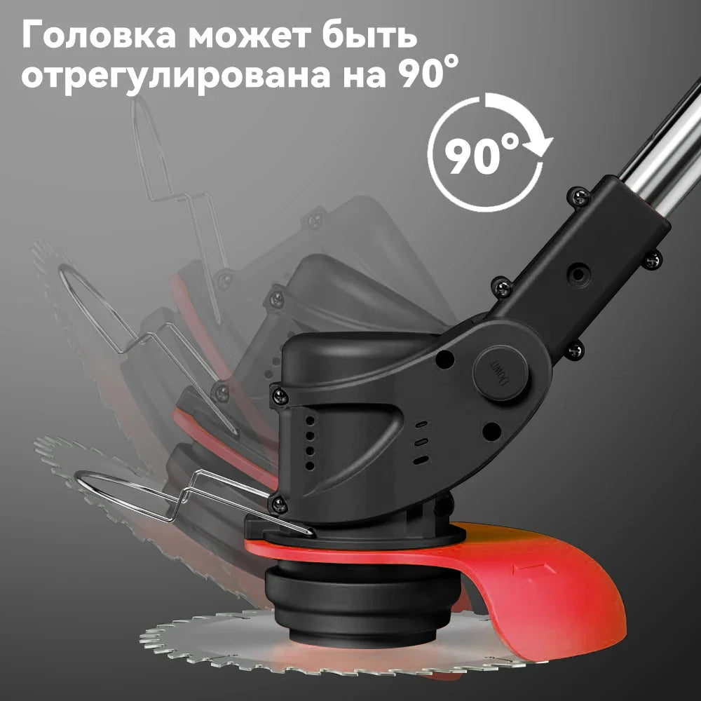 Electric Lawn Mower Cordless Grass Cutter with 2 Batteries Handheld Lawnmower Adjustable Length Grass Trimmer