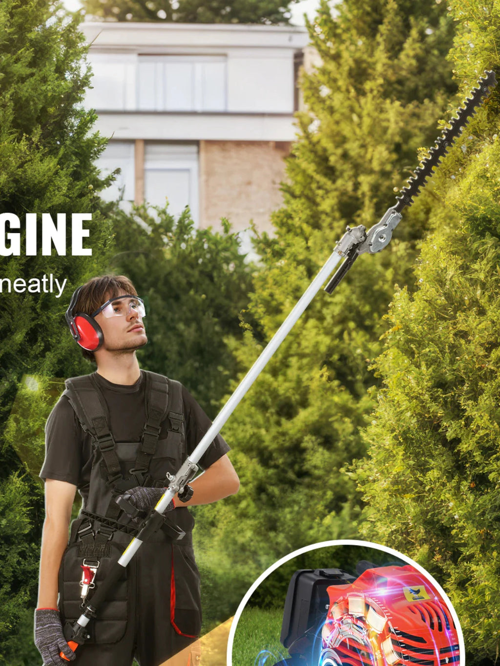 SucceBuy 33CC 6-in-1Multi-Functional Trimming Tools Gas Hedge Trimmer Weed Eater String TrimmerBrush Cutter Pole Saw Chainsaw