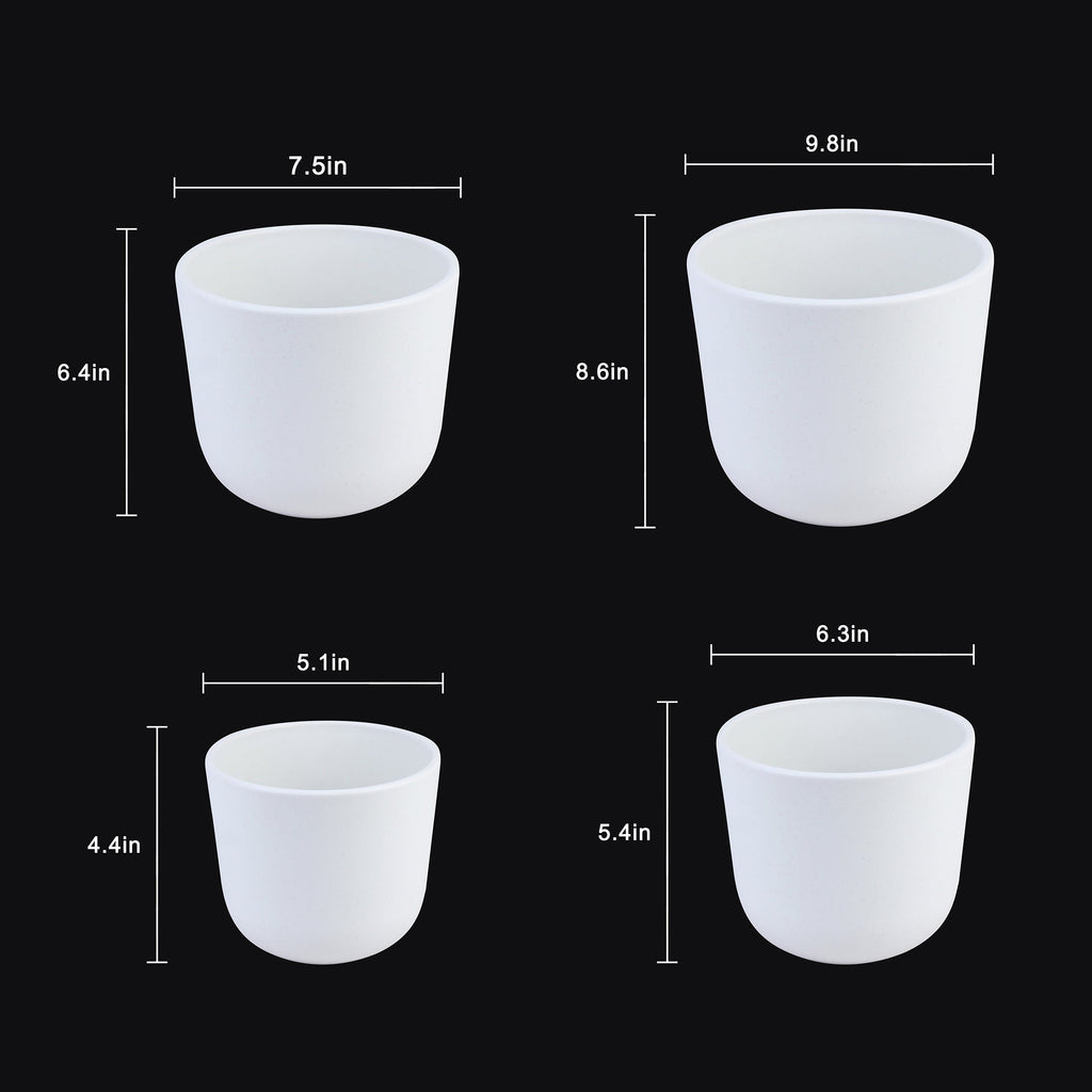 4-Piece White Plastic Round Planter Pot Set – Minimalist Modern Design