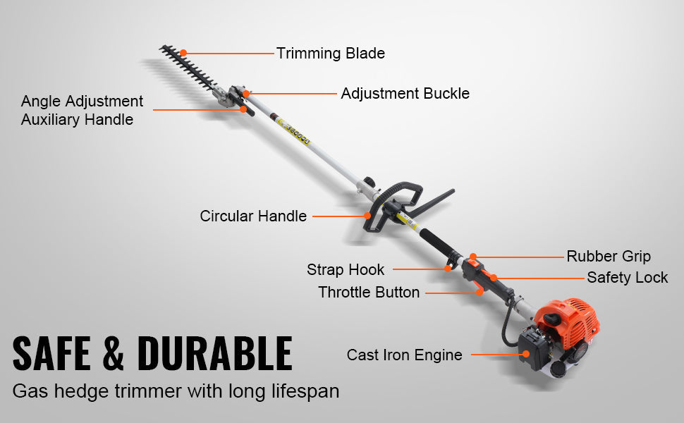 SucceBuy 33CC 6-in-1Multi-Functional Trimming Tools Gas Hedge Trimmer Weed Eater String TrimmerBrush Cutter Pole Saw Chainsaw