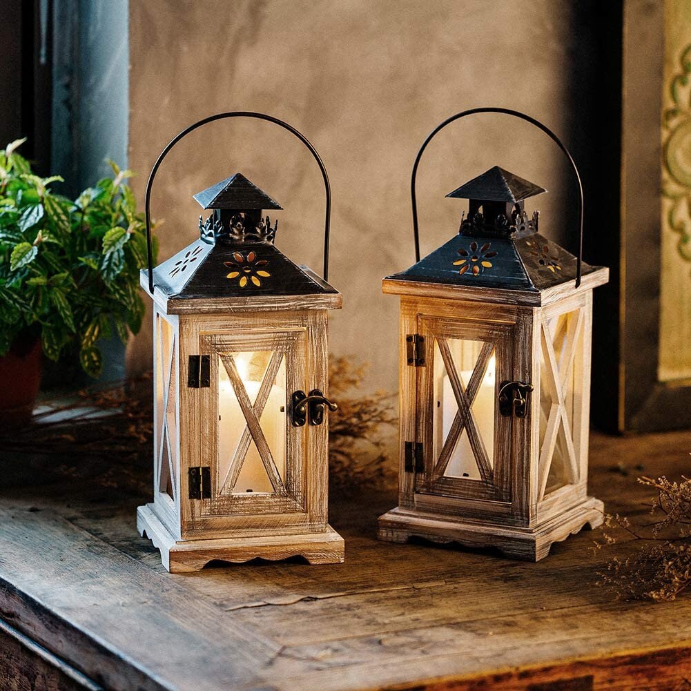 Rustic Home Decor Lantern Set of 2 – Decorative Farmhouse Lanterns