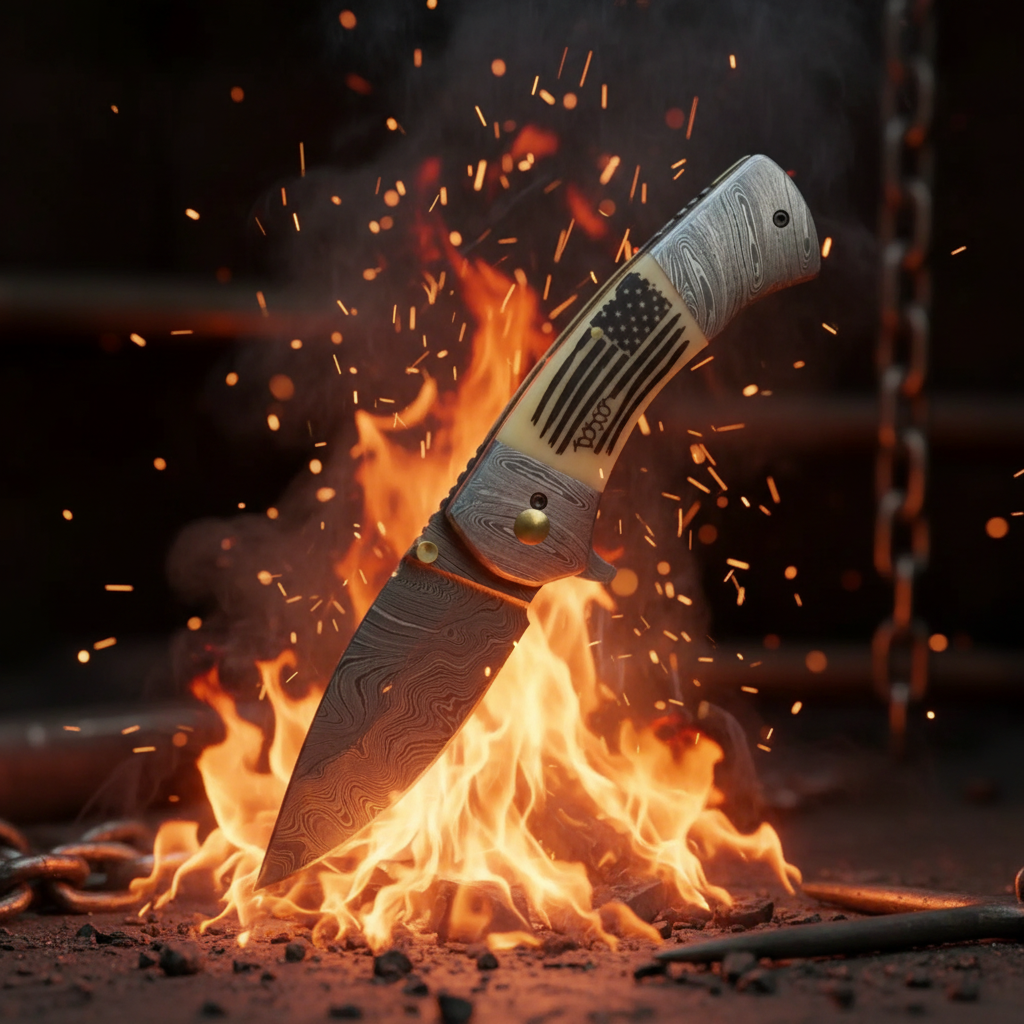 Damascus Drop Point Fire and Embers