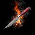 Damascus Skinning Knife with fire and ember backdrop