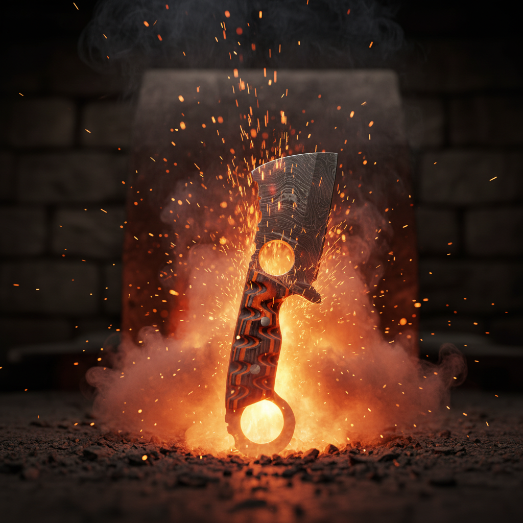 Damascus Mini Cleaver Fire and Embers