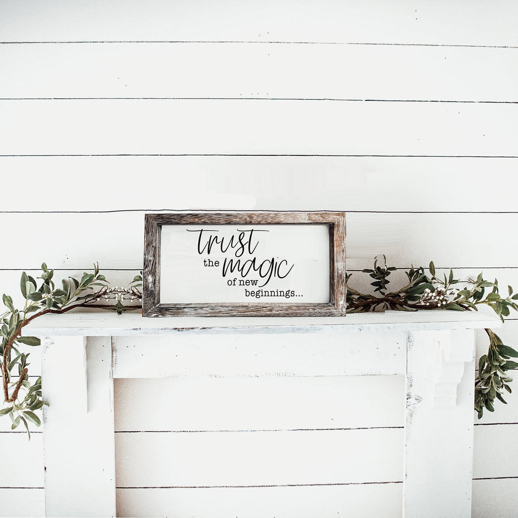 Rustic Wooden Magic Of New Beginnings Inspirational Sign Home Decor Gift