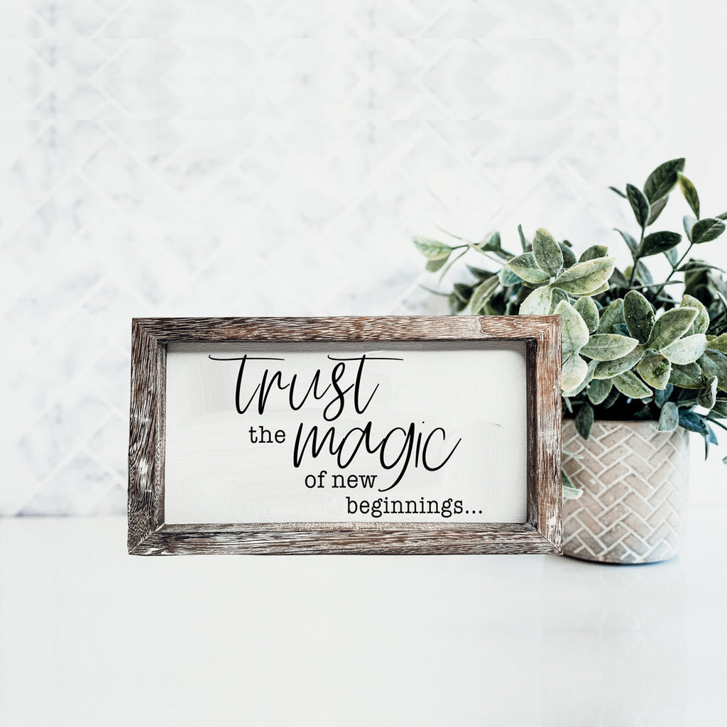 Rustic Wooden Magic Of New Beginnings Inspirational Sign Home Decor Gift