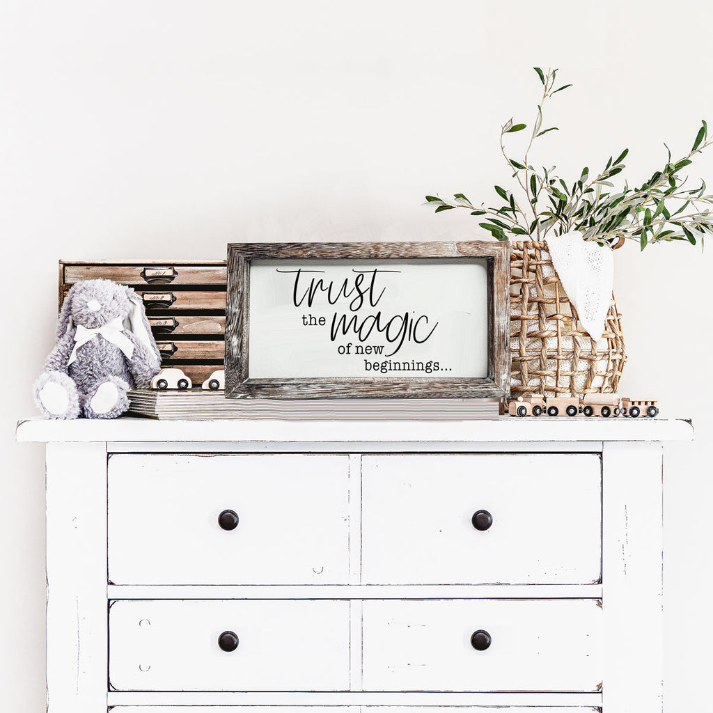 Rustic Wooden Magic Of New Beginnings Inspirational Sign Home Decor Gift