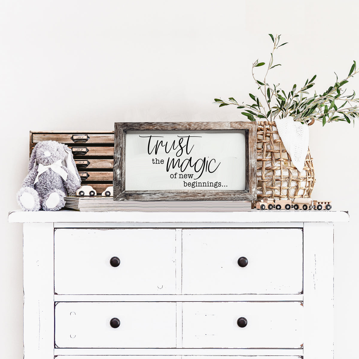 Rustic Wooden Magic Of New Beginnings Inspirational Sign Home Decor Gift