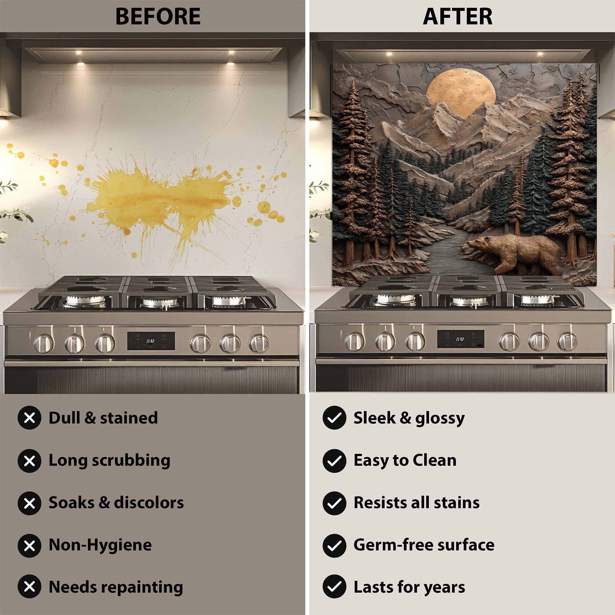 Custom Kitchen Backsplash – Mountain Spirit Tempered Glass Backsplash