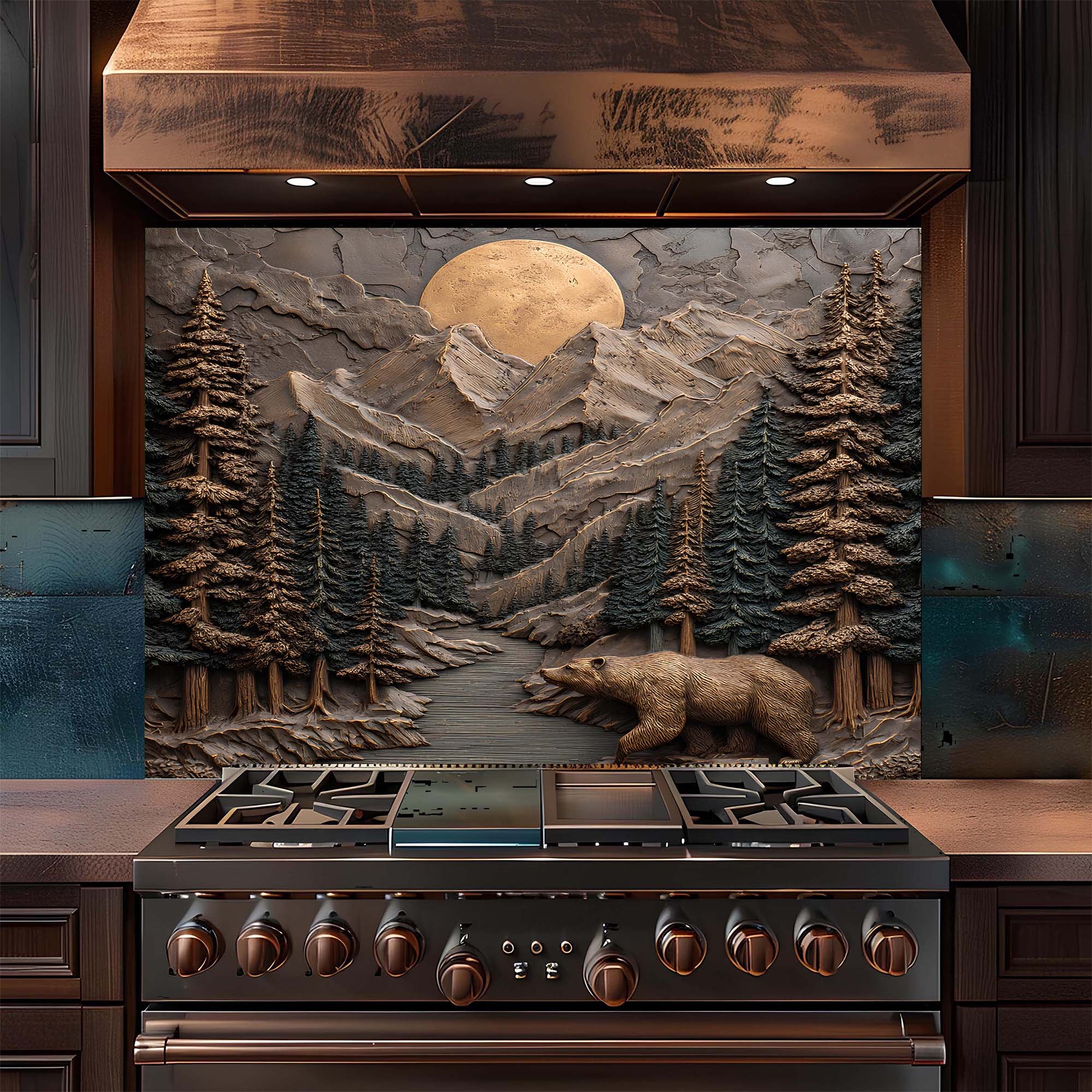 Custom Kitchen Backsplash – Mountain Spirit Tempered Glass Backsplash