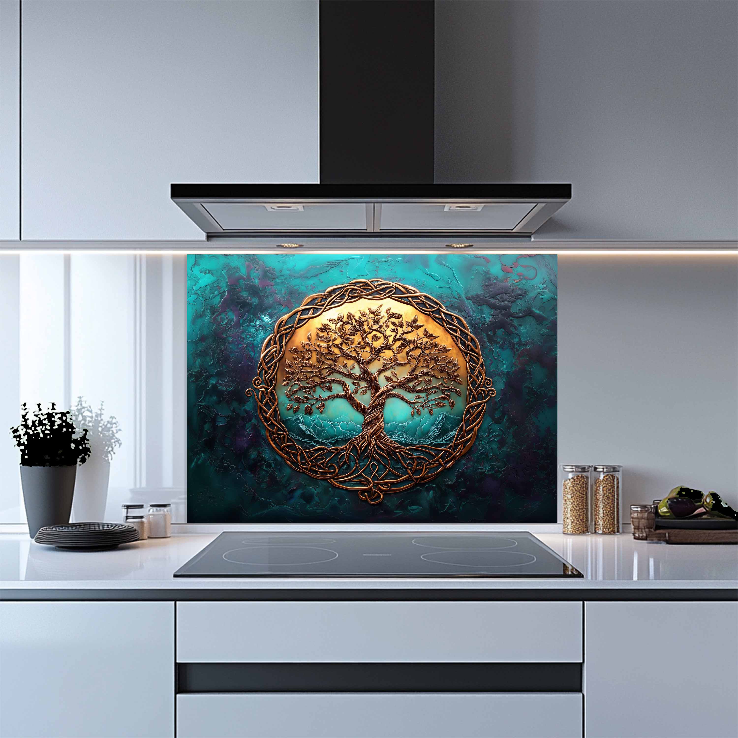 Custom Kitchen Backsplash – Emerald Life Tempered Glass Stove Backsplash