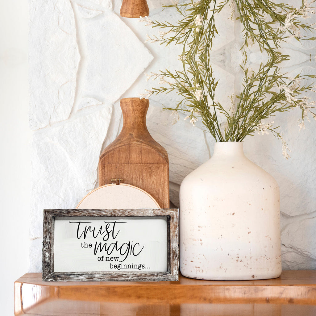 Rustic Wooden Magic Of New Beginnings Inspirational Sign Home Decor Gift
